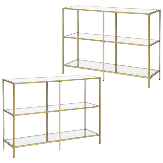 VASAGLE Set of 2 Entryway Tables, 3-Tier Console Tables, Tempered Glass Sofa Tables, 11.8 x 39.4 x 28.7 Inches
