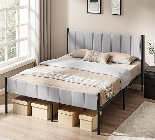 Twin Bed Frame with Upholstered Headboard